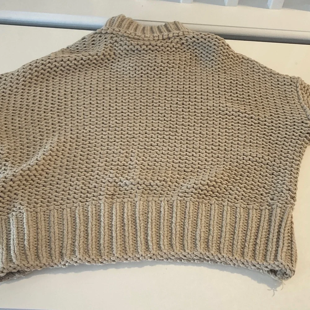Free People Chunky Knit Cropped Sweater My Only Sunshine Cream Tan Size Medium